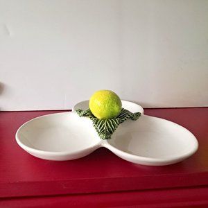 White and Green Serving or Condiments Plate